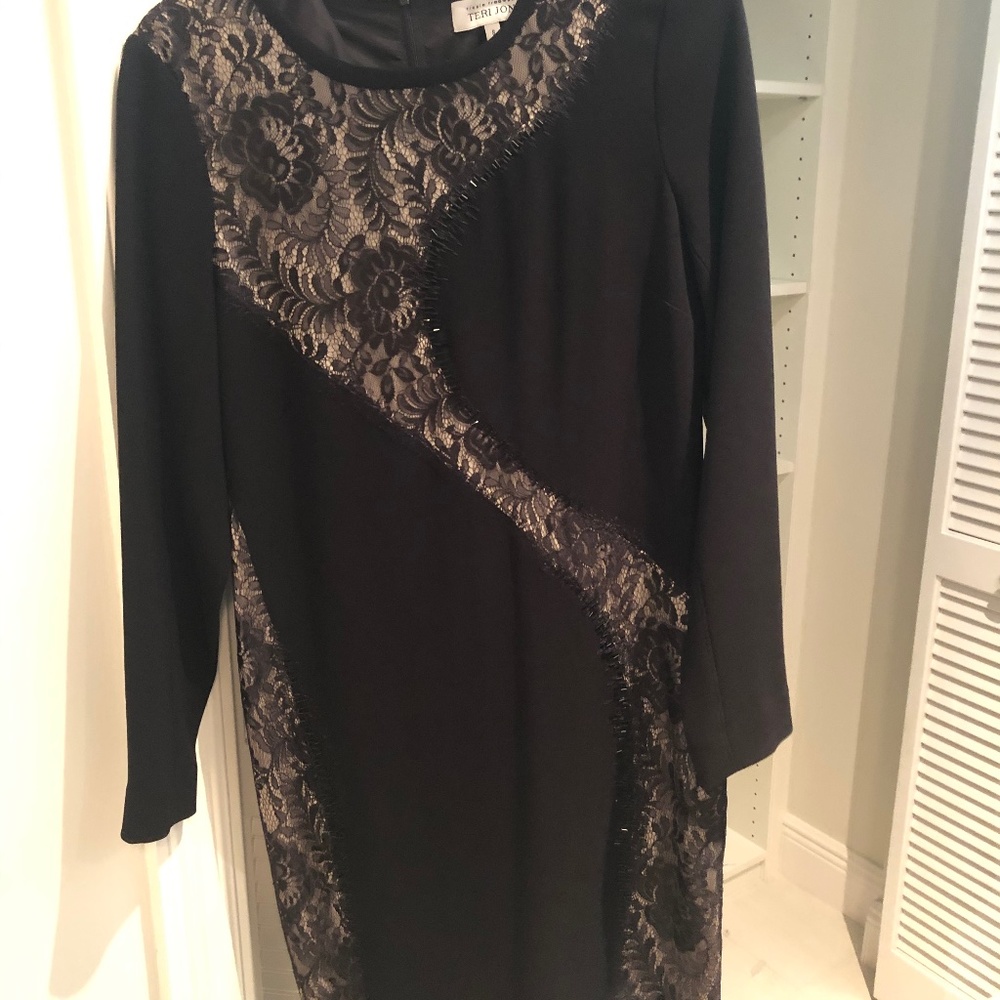 Teri Jon Black crepe and beaded lace dress size 8